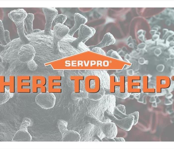 coronavirus cell-gray ball with red spikes with SERVPRO HERE TO HELP